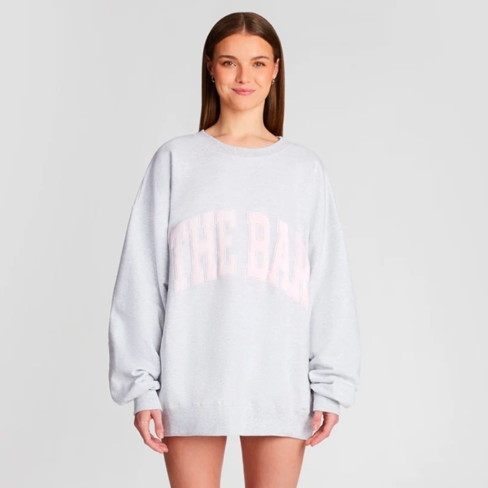 The Bar Varsity Sweatshirt, Heather Grey/Blush size Large